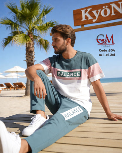 طقم رجالي تيشيرت قطن وبنطلون رياضي كاجوال – GM Fashion موديل 804