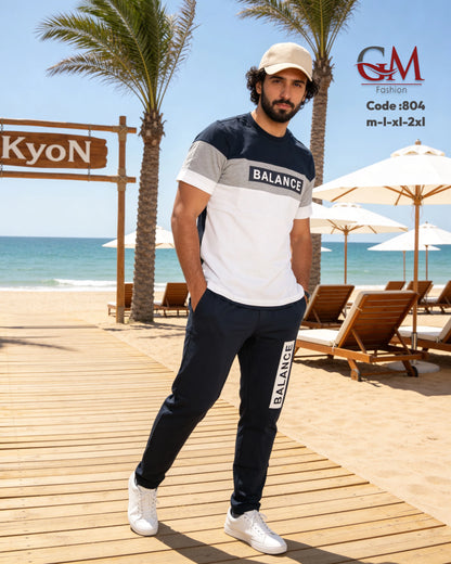 طقم رجالي تيشيرت قطن وبنطلون رياضي كاجوال – GM Fashion موديل 804