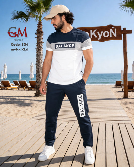 طقم رجالي تيشيرت قطن وبنطلون رياضي كاجوال – GM Fashion موديل 804