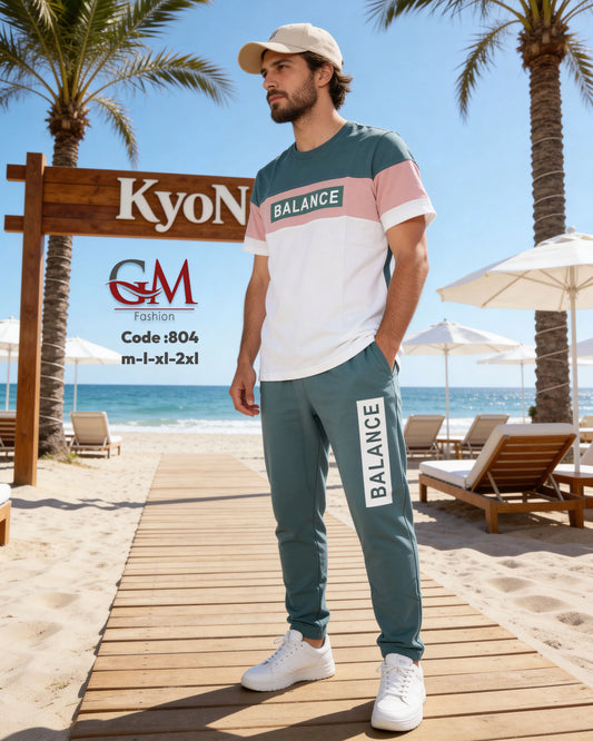 طقم رجالي تيشيرت قطن وبنطلون رياضي كاجوال – GM Fashion موديل 804