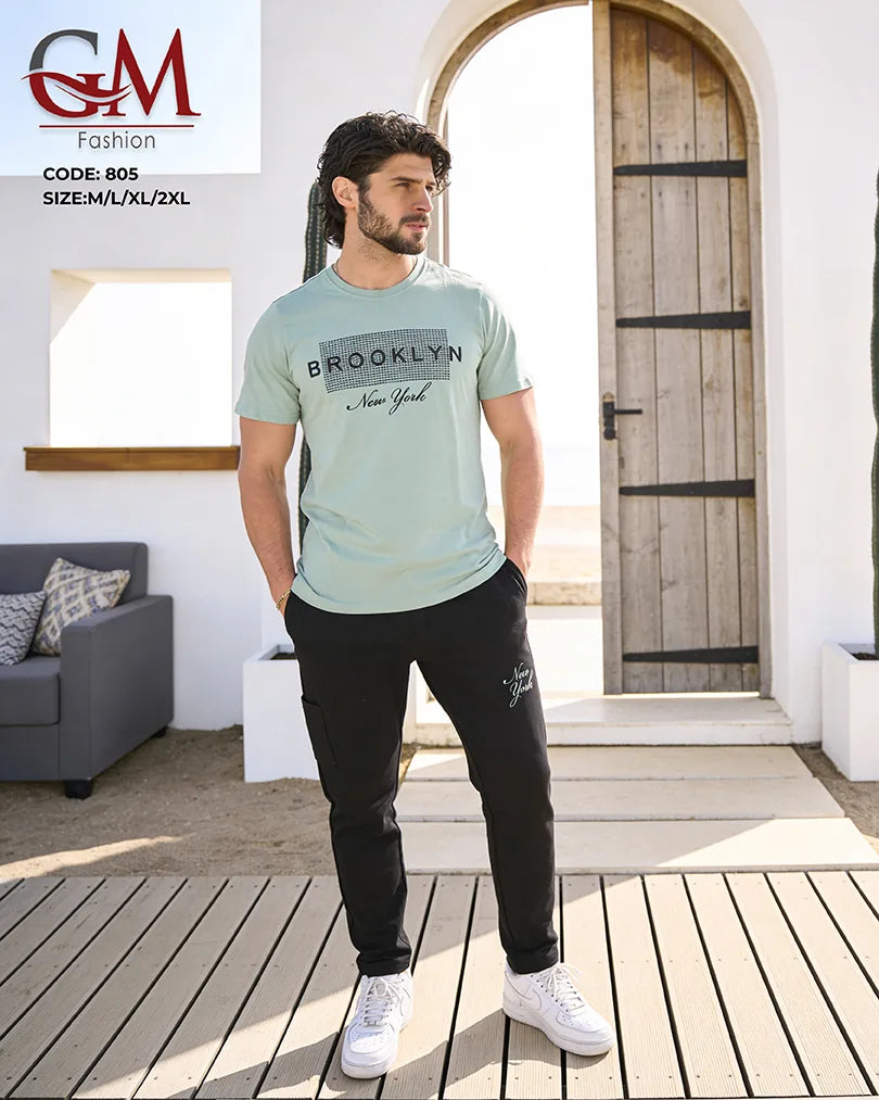 ترينج رجالي صيفي كاجوال بطباعة Brooklyn – GM Fashion موديل 805