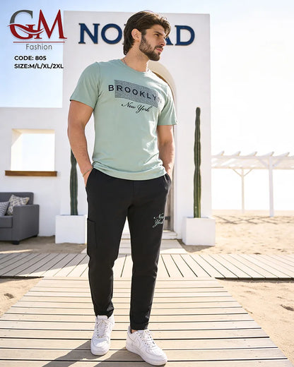 ترينج رجالي صيفي كاجوال بطباعة Brooklyn – GM Fashion موديل 805