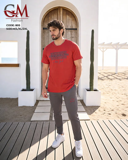 ترينج رجالي صيفي كاجوال بطباعة Brooklyn – GM Fashion موديل 805