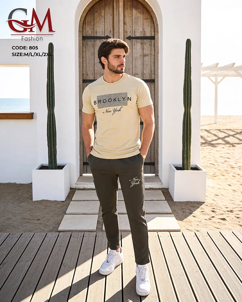 ترينج رجالي صيفي كاجوال بطباعة Brooklyn – GM Fashion موديل 805