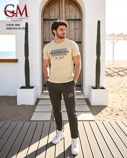 ترينج رجالي صيفي كاجوال بطباعة Brooklyn – GM Fashion موديل 805