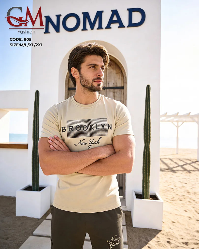 ترينج رجالي صيفي كاجوال بطباعة Brooklyn – GM Fashion موديل 805
