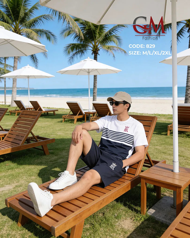 طقم رجالي صيفي تيشيرت قطن وشورت كاجوال – GM Fashion موديل 829