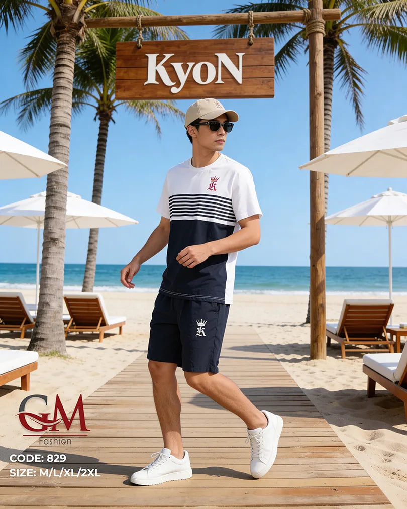 طقم رجالي صيفي تيشيرت قطن وشورت كاجوال – GM Fashion موديل 829