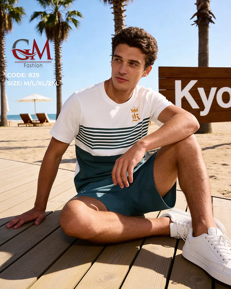 طقم رجالي صيفي تيشيرت قطن وشورت كاجوال – GM Fashion موديل 829