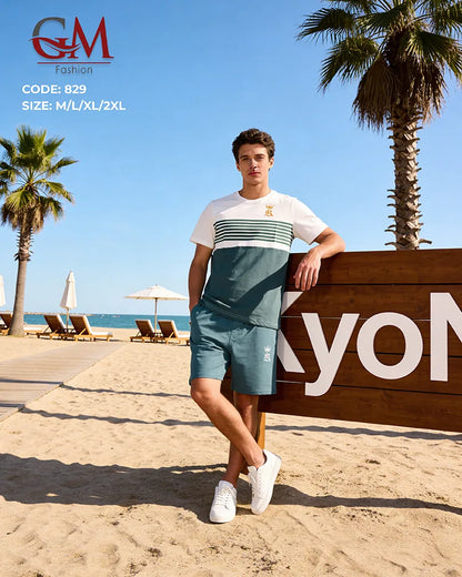 طقم رجالي صيفي تيشيرت قطن وشورت كاجوال – GM Fashion موديل 829