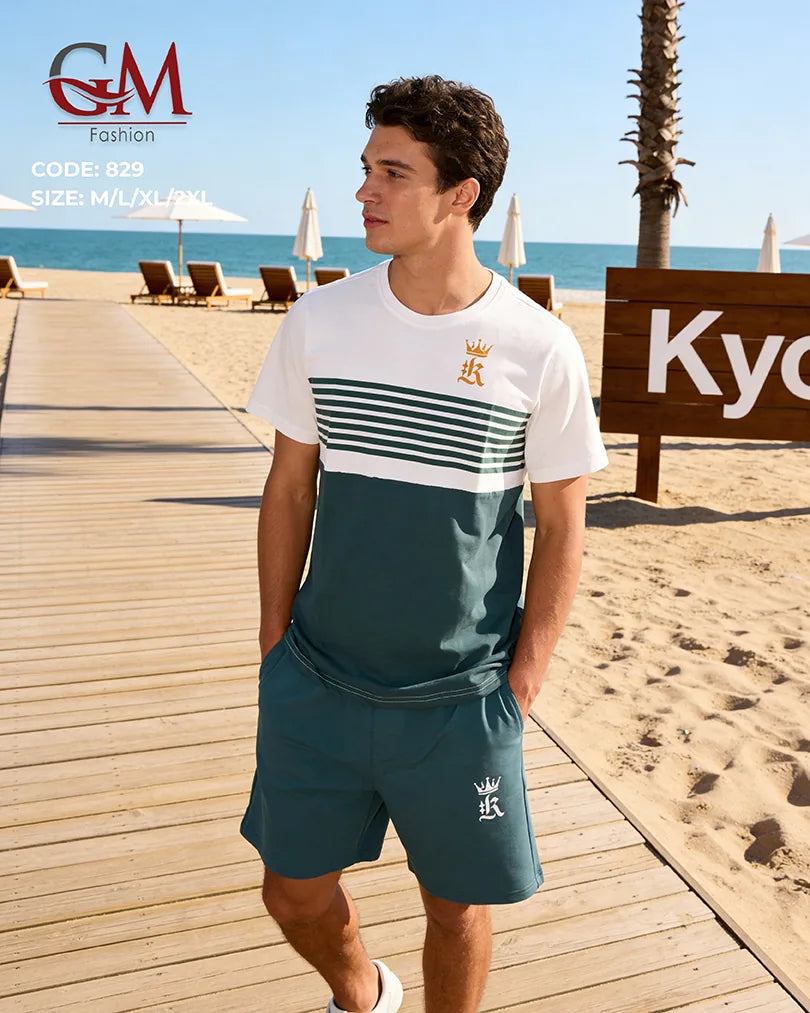 طقم رجالي صيفي تيشيرت قطن وشورت كاجوال – GM Fashion موديل 829