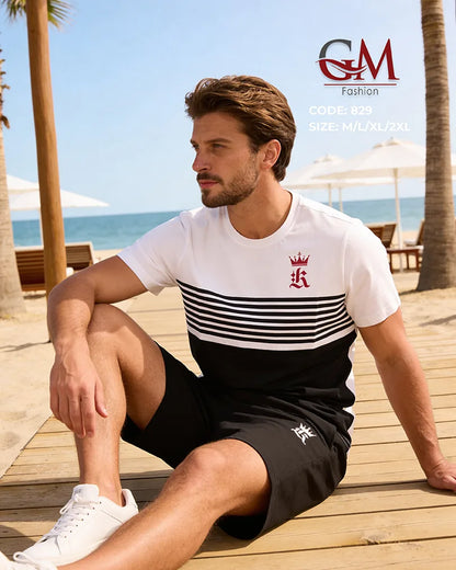 طقم رجالي صيفي تيشيرت قطن وشورت كاجوال – GM Fashion موديل 829