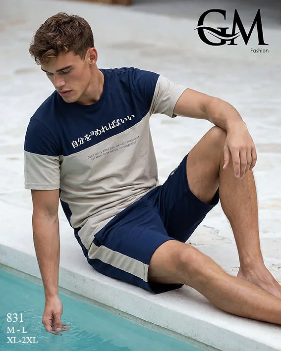 ترنج رجالي صيفي تيشيرت وشورت قطن – GM Fashion موديل 831