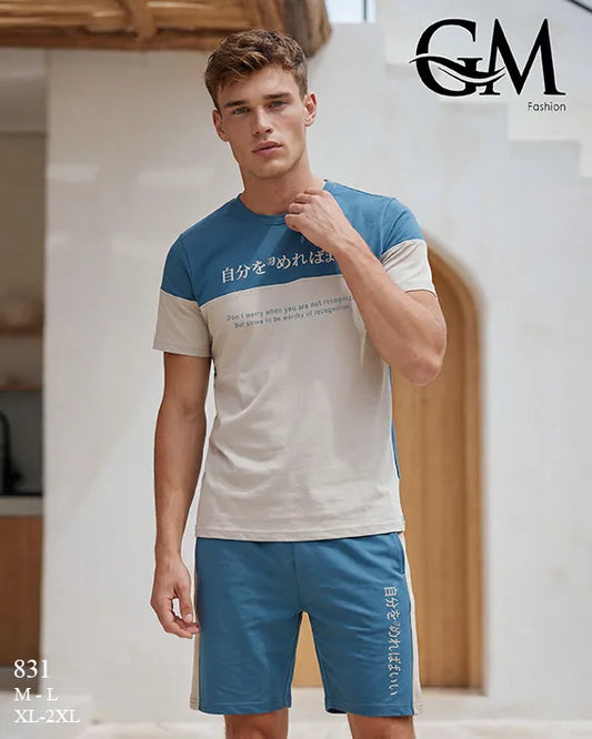 ترنج رجالي صيفي تيشيرت وشورت قطن – GM Fashion موديل 831