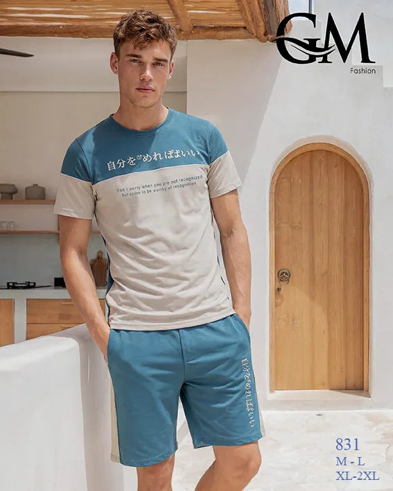 ترنج رجالي صيفي تيشيرت وشورت قطن – GM Fashion موديل 831