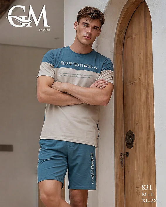 ترنج رجالي صيفي تيشيرت وشورت قطن – GM Fashion موديل 831