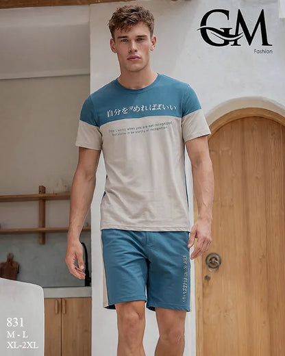 ترنج رجالي صيفي تيشيرت وشورت قطن – GM Fashion موديل 831