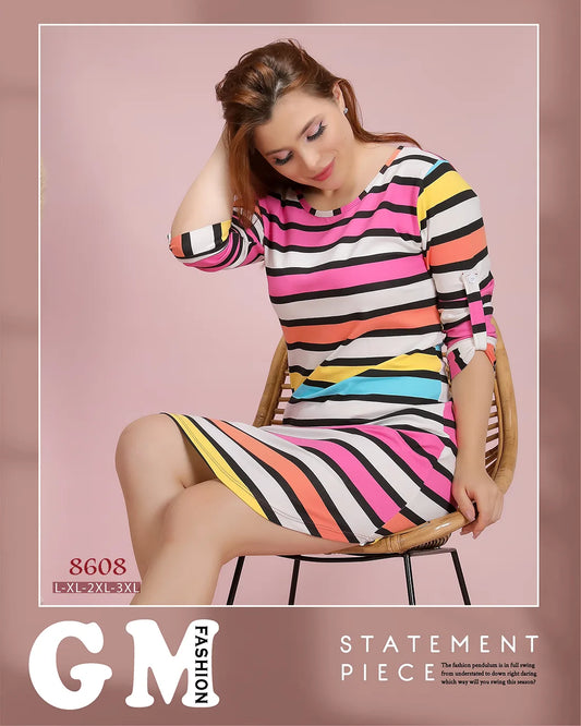 قميص بيتي قطن بأكمام قصيرة مخططة – GM موديل 8608