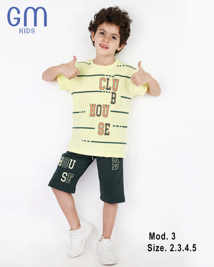طقم أولادي صيفي قطن تيشيرت نص كم + شورت قطن مريح | GM Kids موديل 3