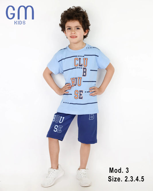 طقم أولادي صيفي قطن تيشيرت نص كم + شورت قطن مريح | GM Kids موديل 3
