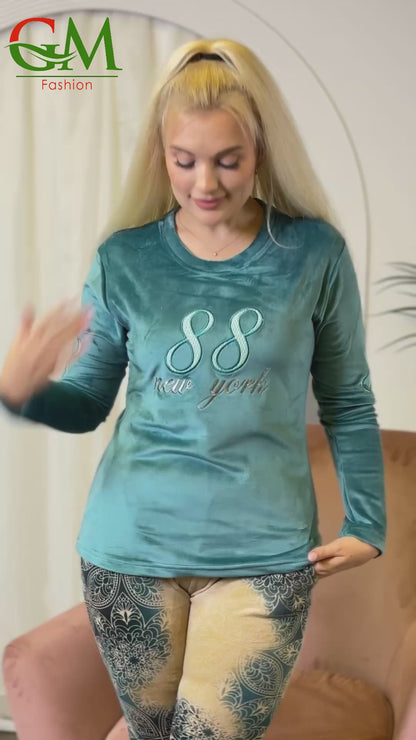 بيجامة قطيفة مبطنة حريمي GM Fashion | موديل 10422 طقم بيتي شتوي شيك