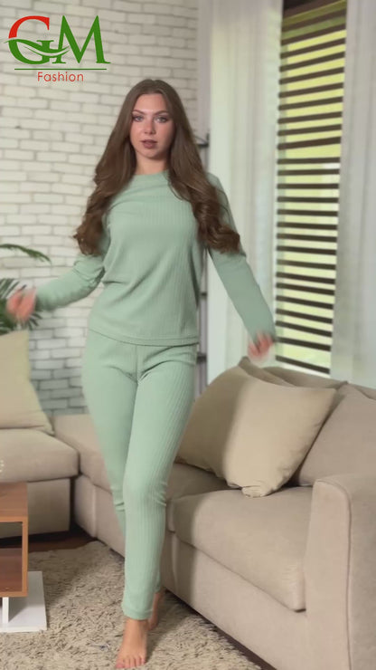 بيجامة دفاية حريمي GM Fashion موديل 10304 | بيجامة شتوي ضيقة للتدفئة